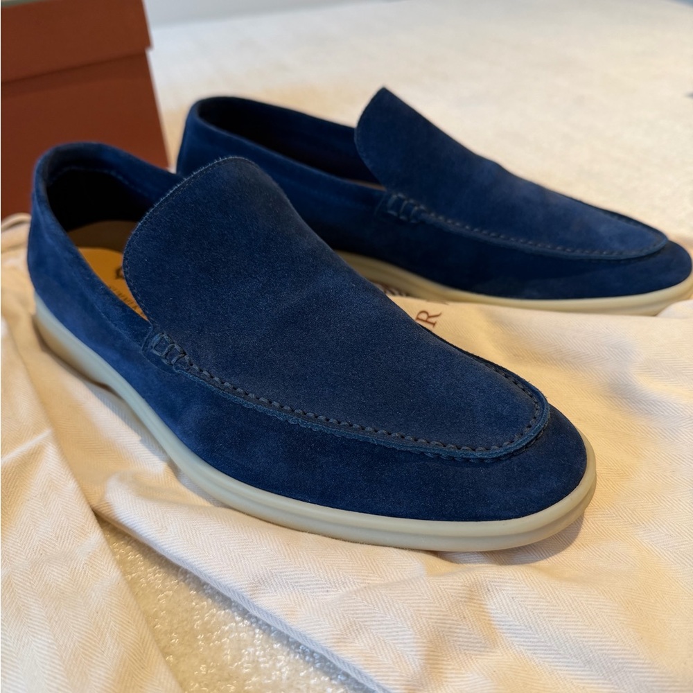 Loro Piana Blue Suede Men’s Summer Walk Loafers